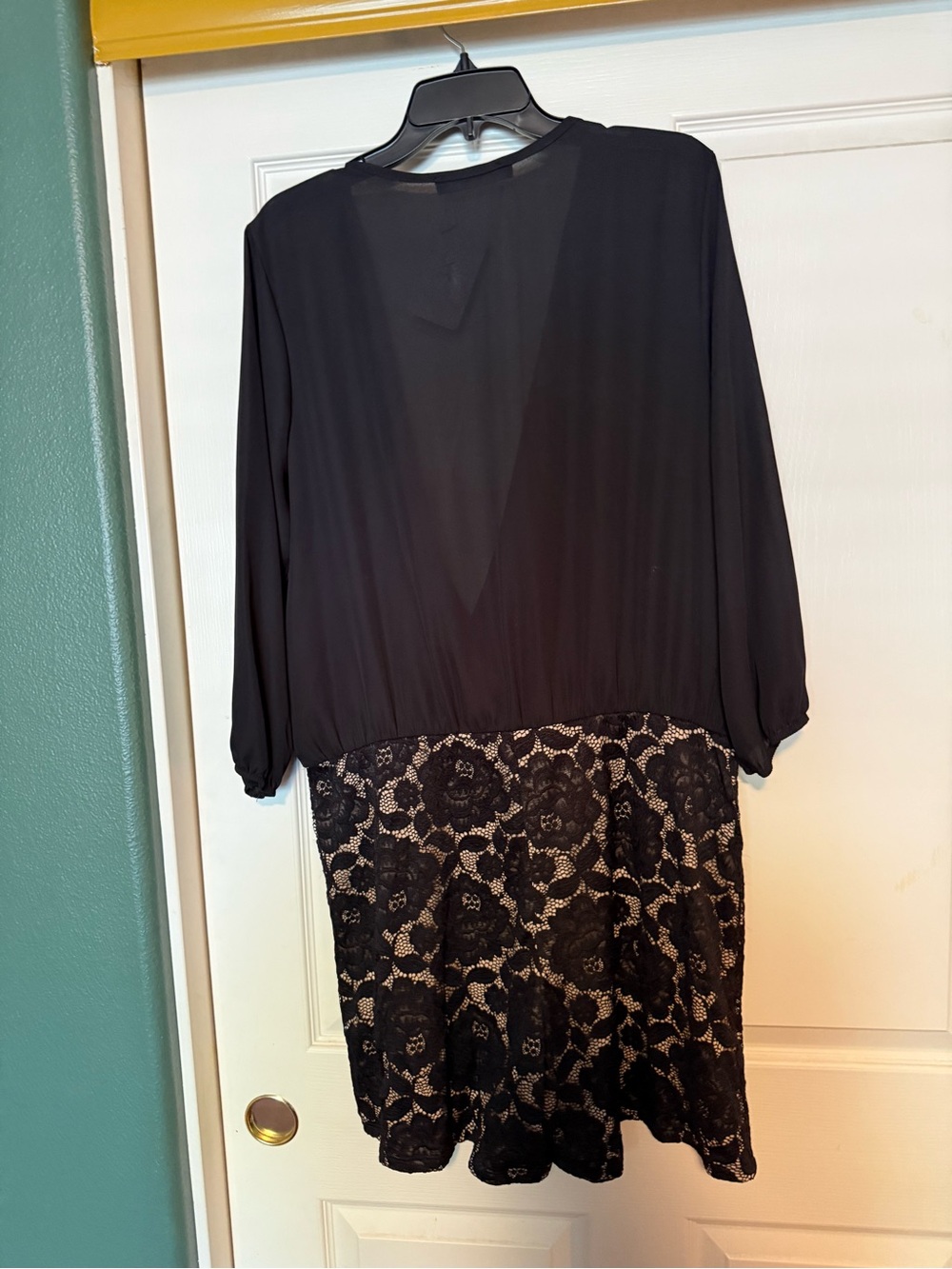 Black Lace-Trimmed Long-Sleeve Chemise Romper